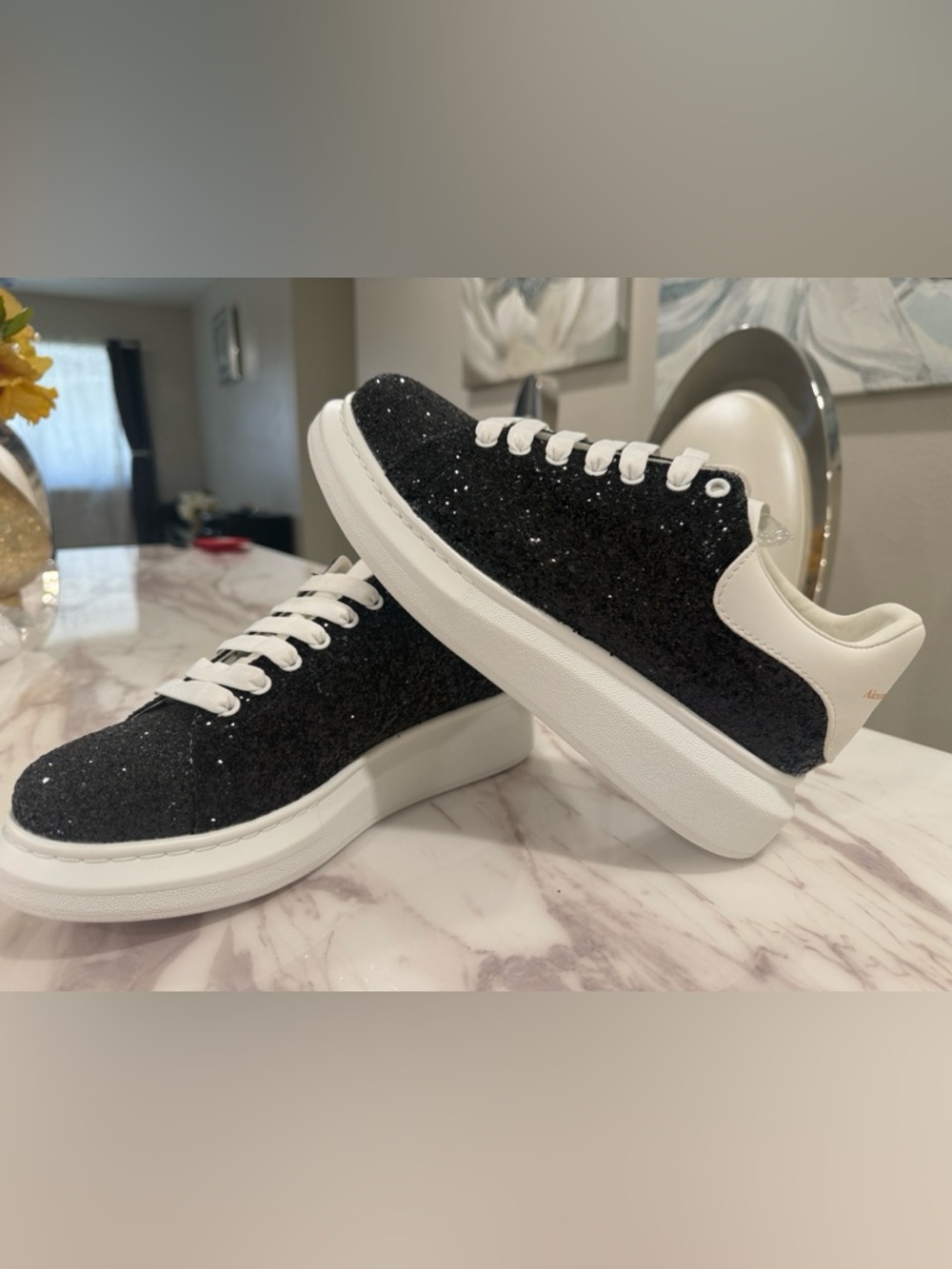 Alexander McQueen Black Glitter Platform Sneakers men size 43/9.5